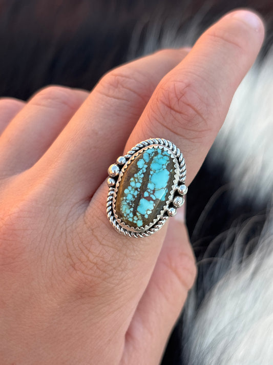 Native American, Hand-Made, #8 Turquoise & Sterling Silver Ring