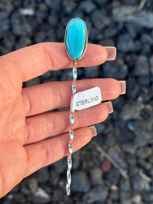 Native American, Hand-Made, Turquoise & Sterling Silver Hat Pin