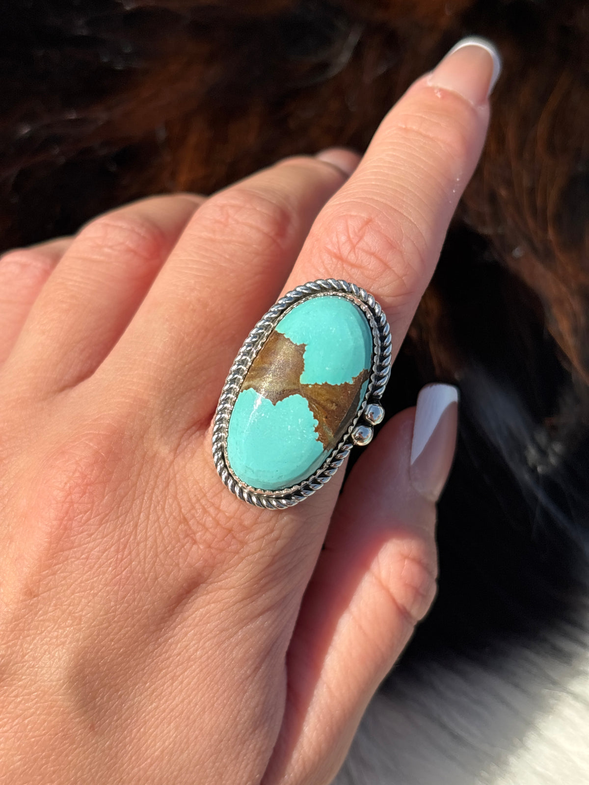 Native American, Hand-Made, #8 Turquoise & Sterling Silver Ring