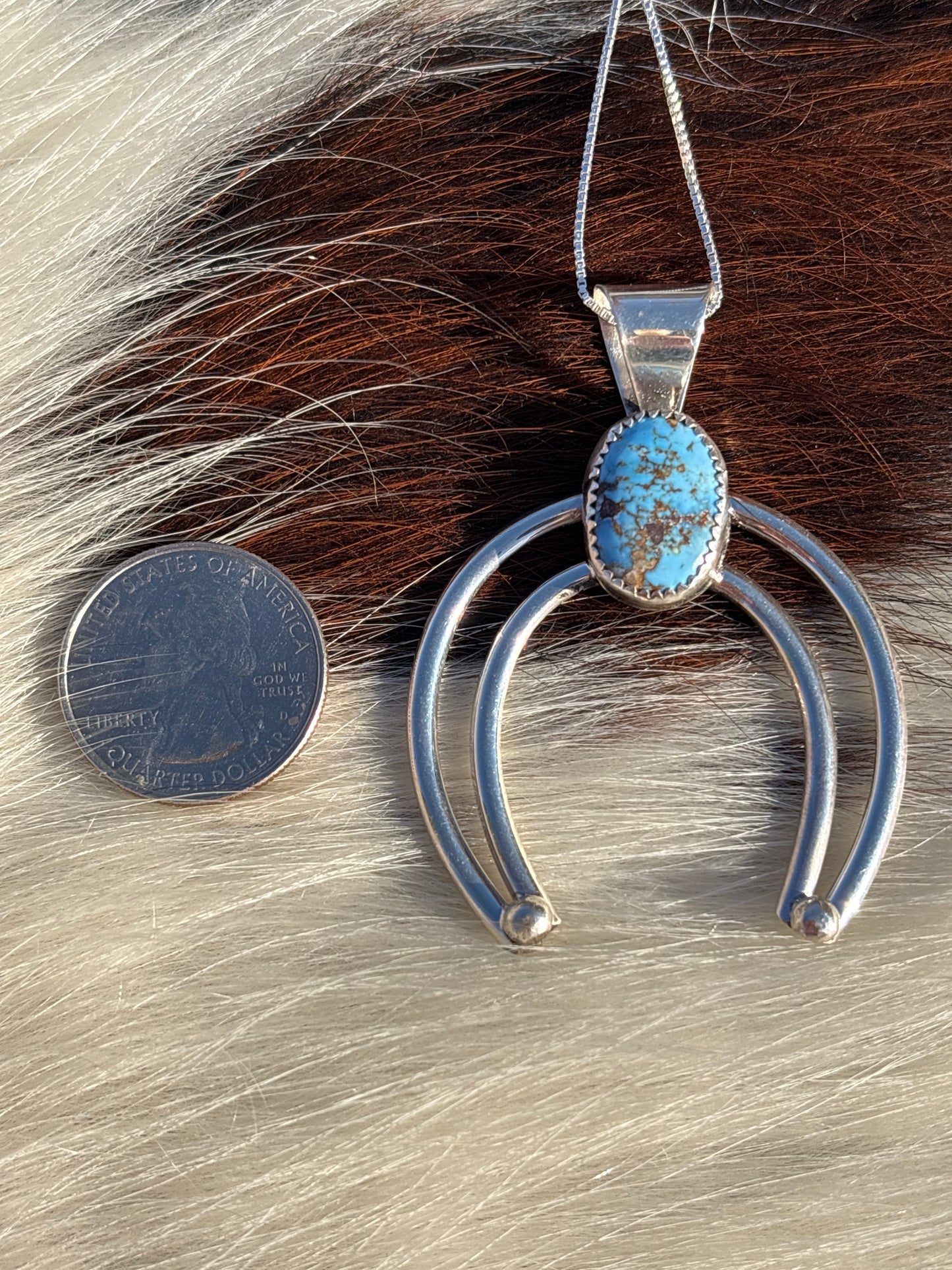 Native American, Hand-Made, Golden Hills Turquoise & Sterling Silver Naja Necklace