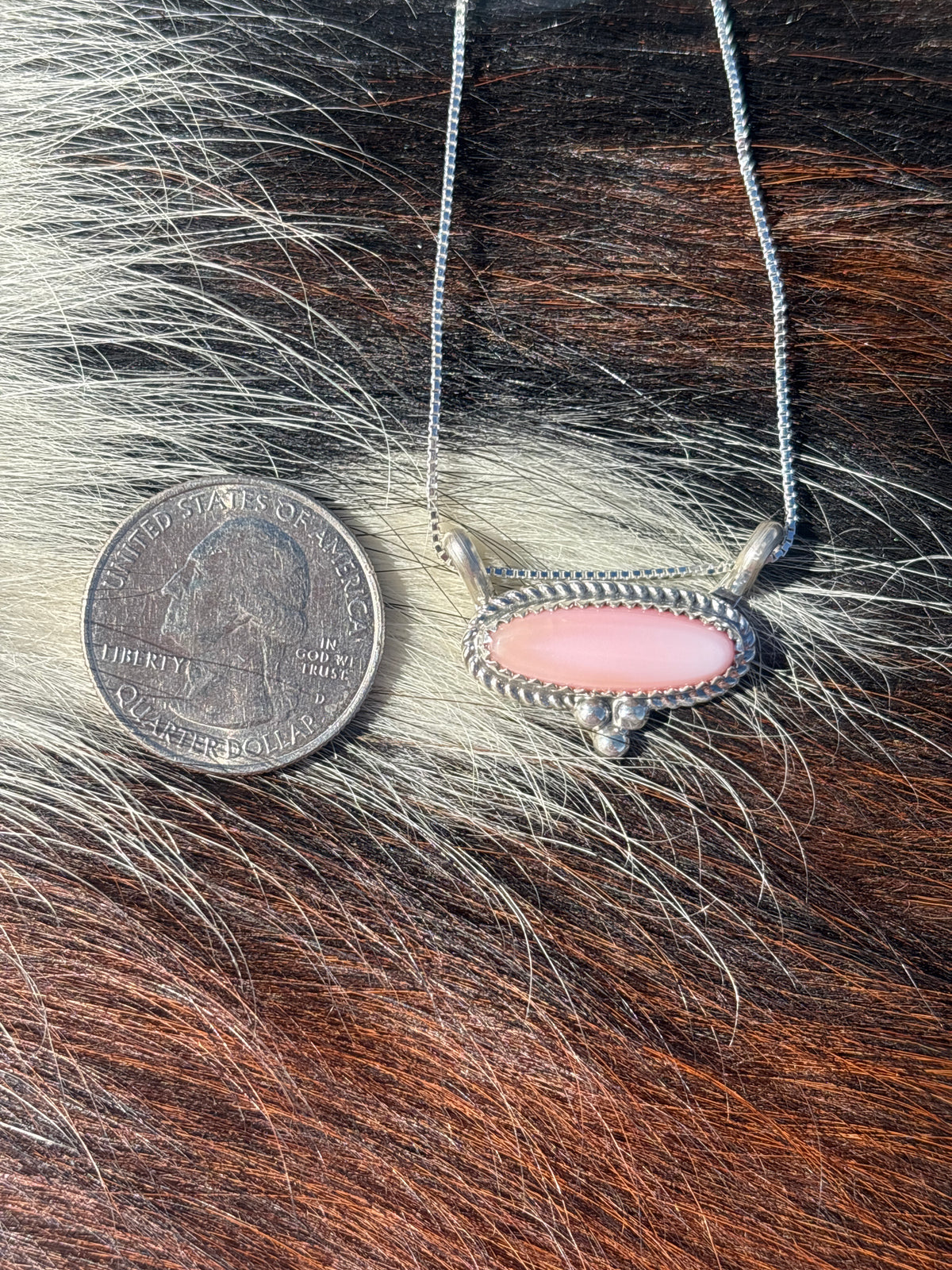 Native American, Hand-Made, Pink Conch, & Sterling Silver Necklace