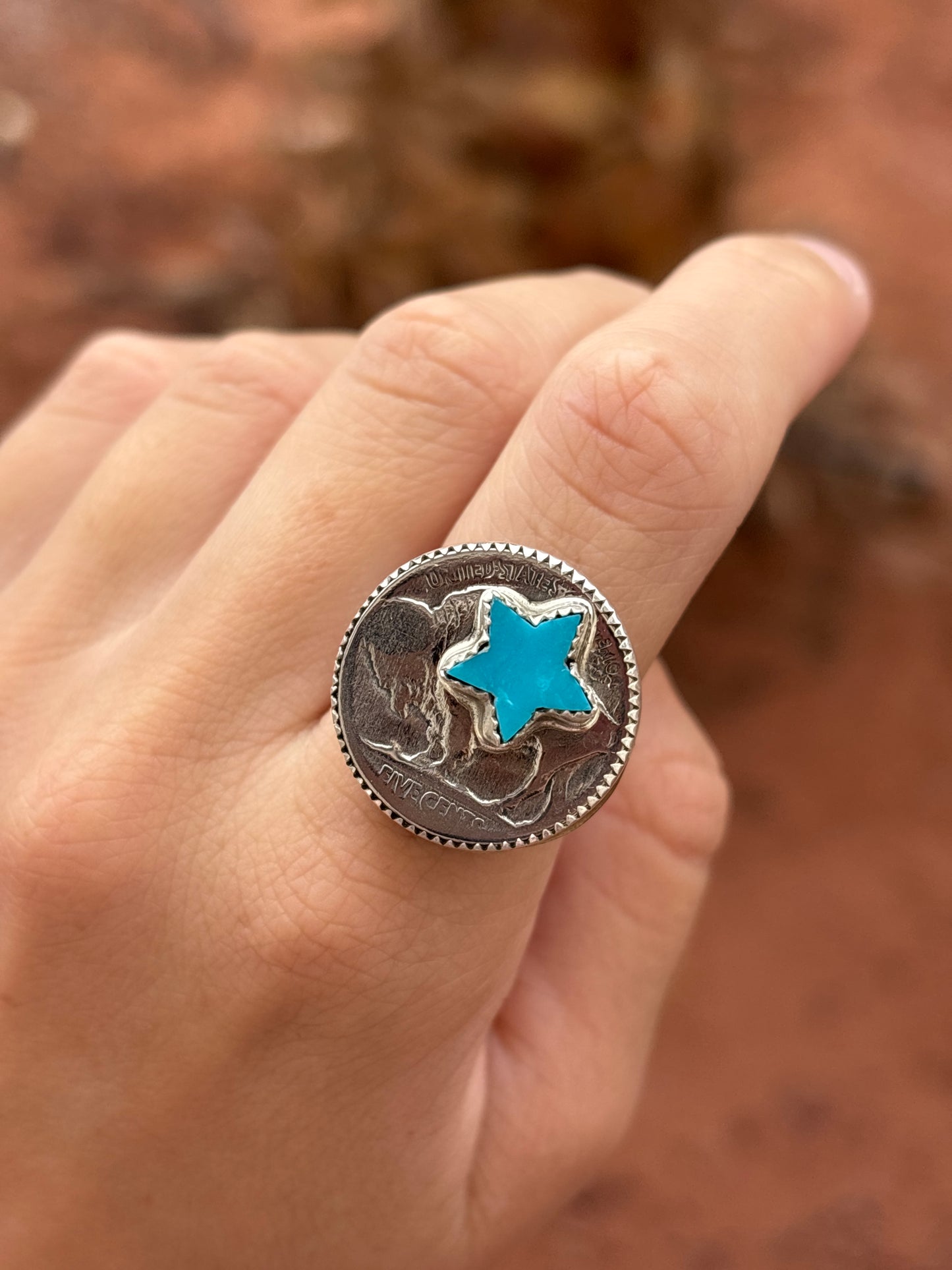 Native American, Hand-Made, Turquoise, Buffalo Nickel & Sterling Silver Ring