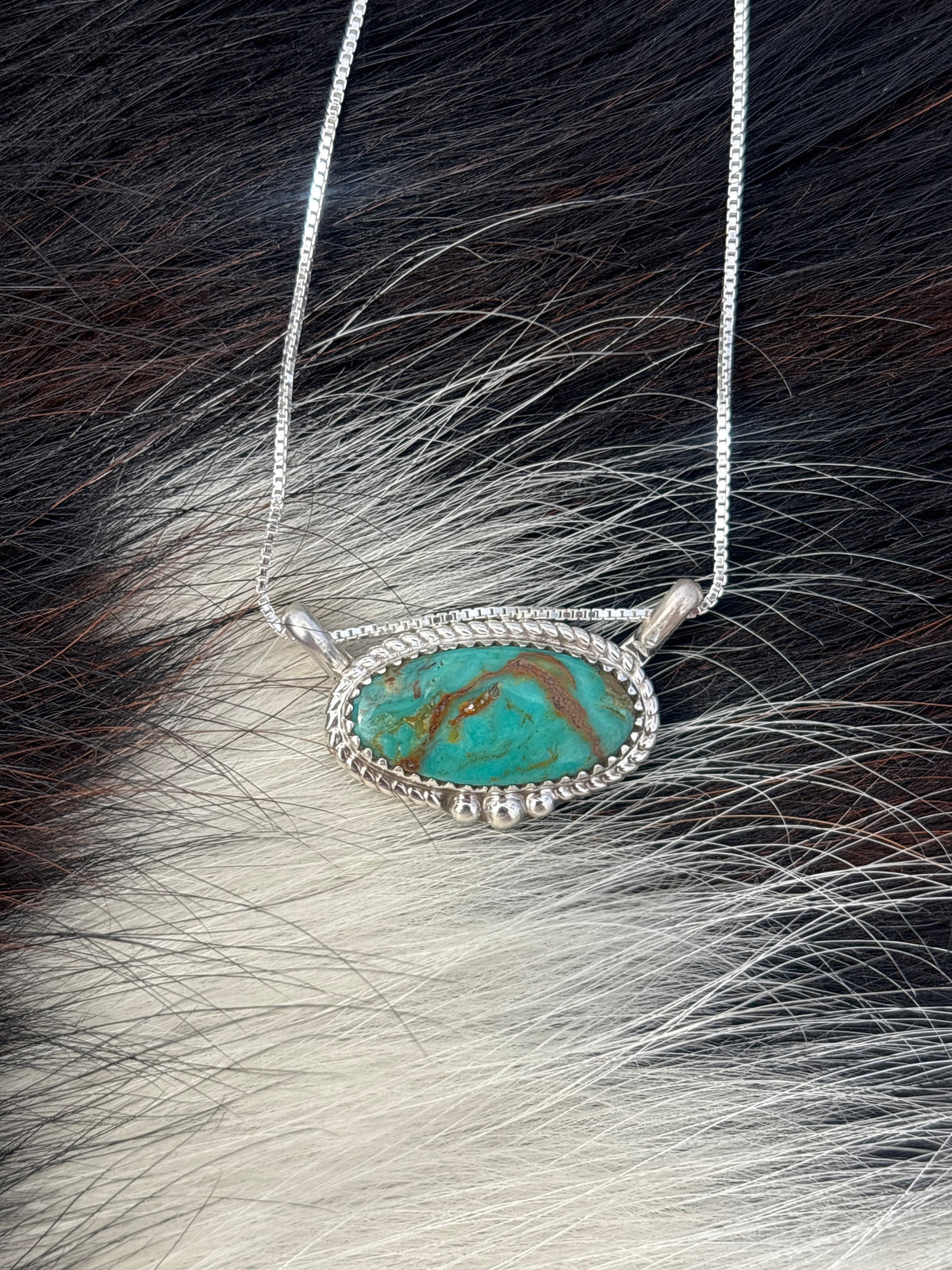 Native American, Hand-Made, Turquoise & Sterling Silver Necklace