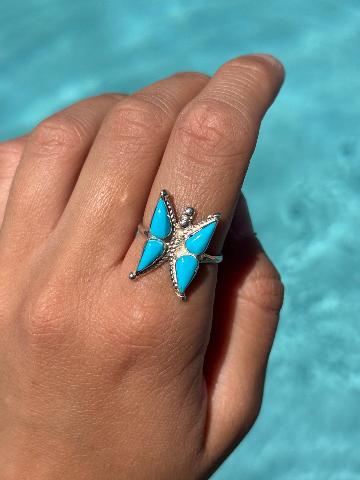 Native American, Hand-Made, Turquoise & Sterling Silver Butterfly Ring