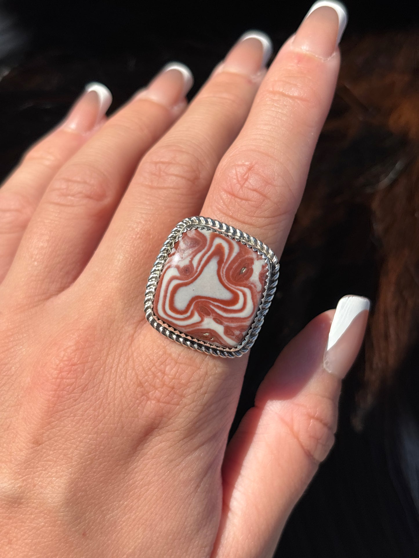 Native American, Hand-Made, Crazy Lace Agate, & Sterling Silver Ring