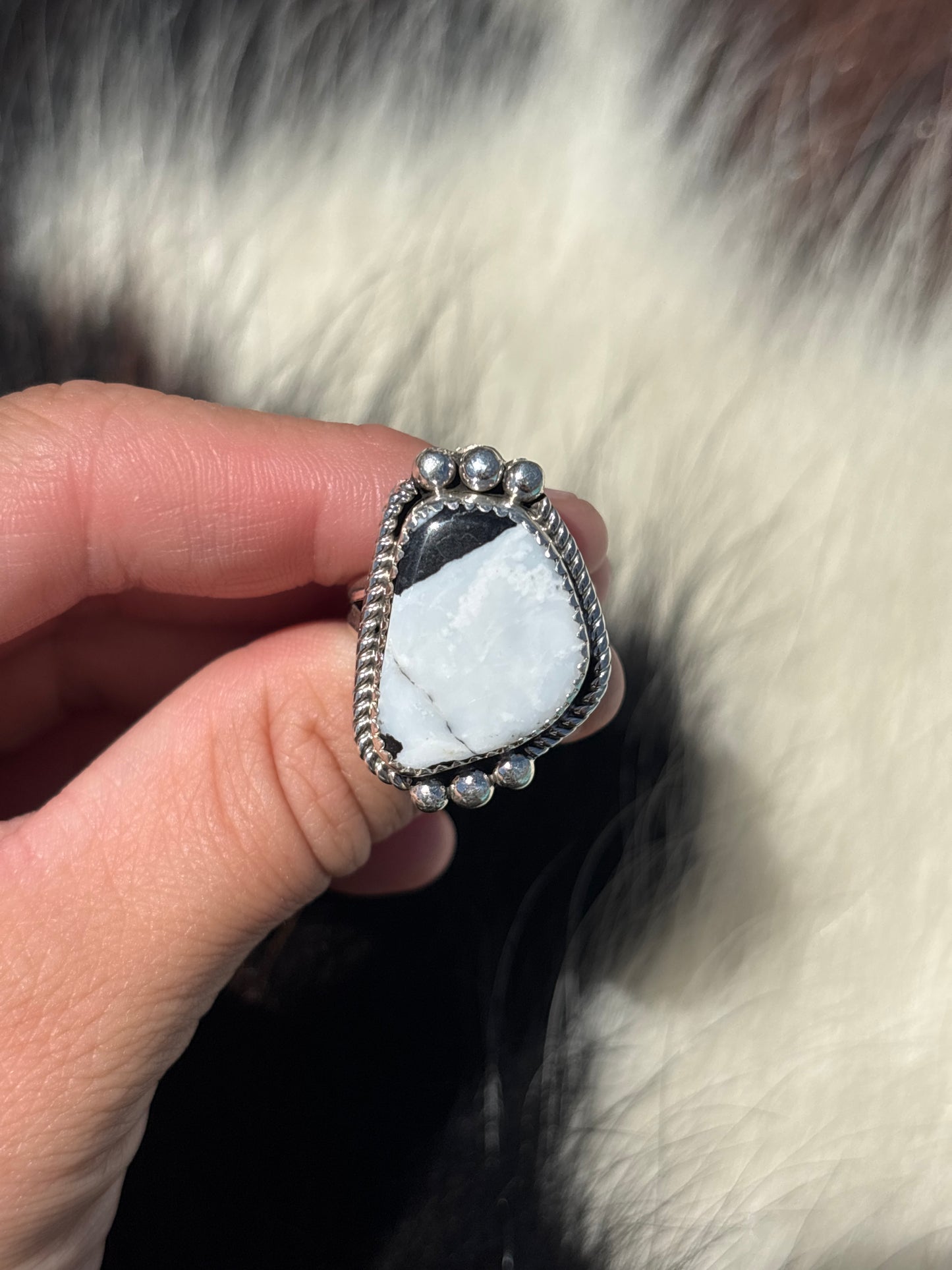 Native American, Hand-Made, White Buffalo & Sterling Silver Ring