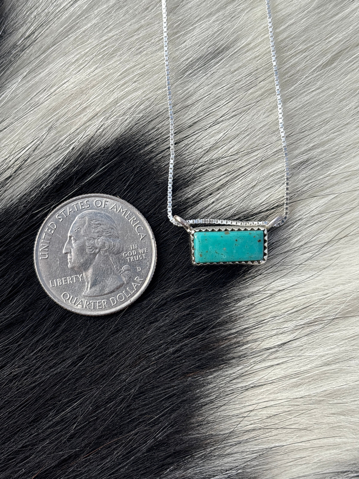 Native American, Hand-Made, Turquoise & Sterling Silver Bar Necklace