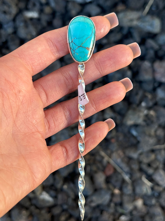 Native American, Hand-Made, Turquoise & Sterling Silver Hat Pin