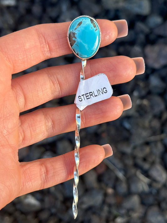 Native American, Hand-Made, Turquoise & Sterling Silver Hat Pin