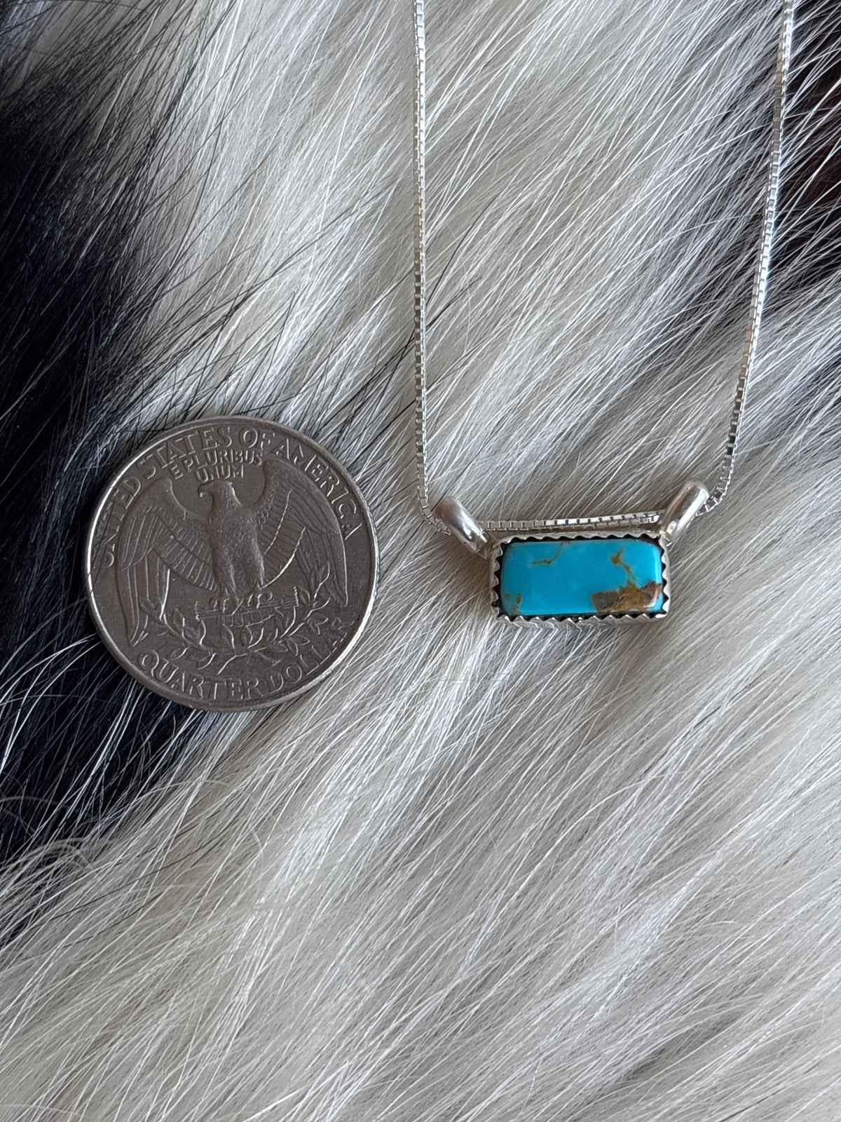 Native American, Hand-Made, Turquoise & Sterling Silver Bar Necklace