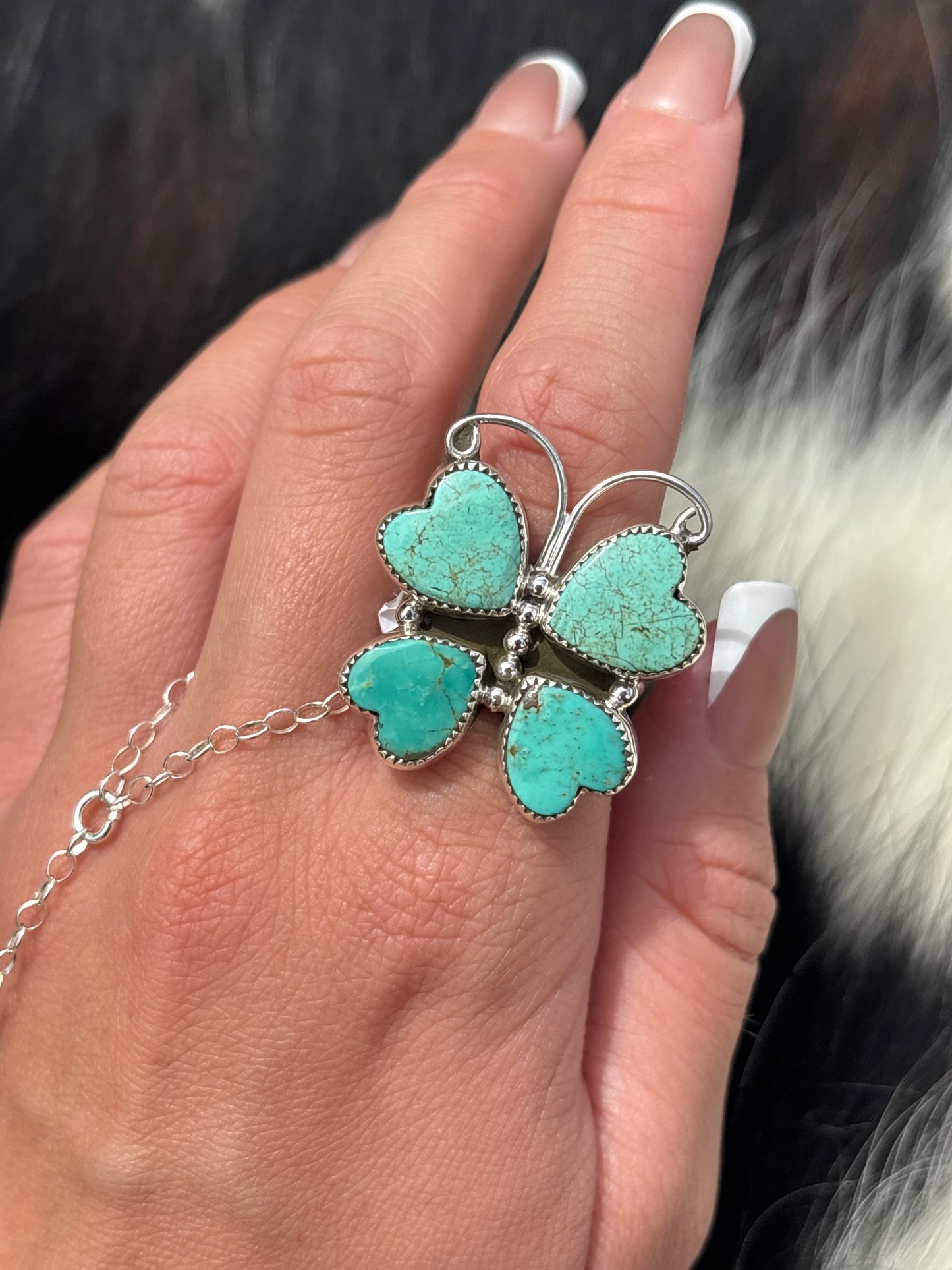 Native American, Hand-Made, Turquoise & Sterling Silver Butterfly Ring