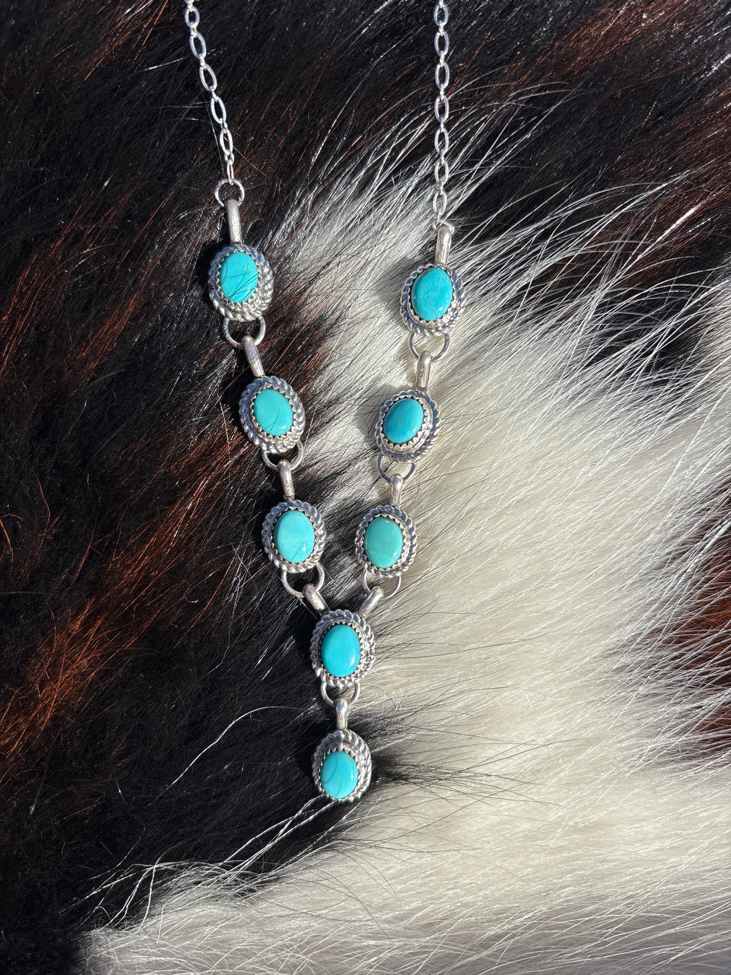 Native American, Hand-Made, Turquoise & Sterling Silver Lariat Necklace