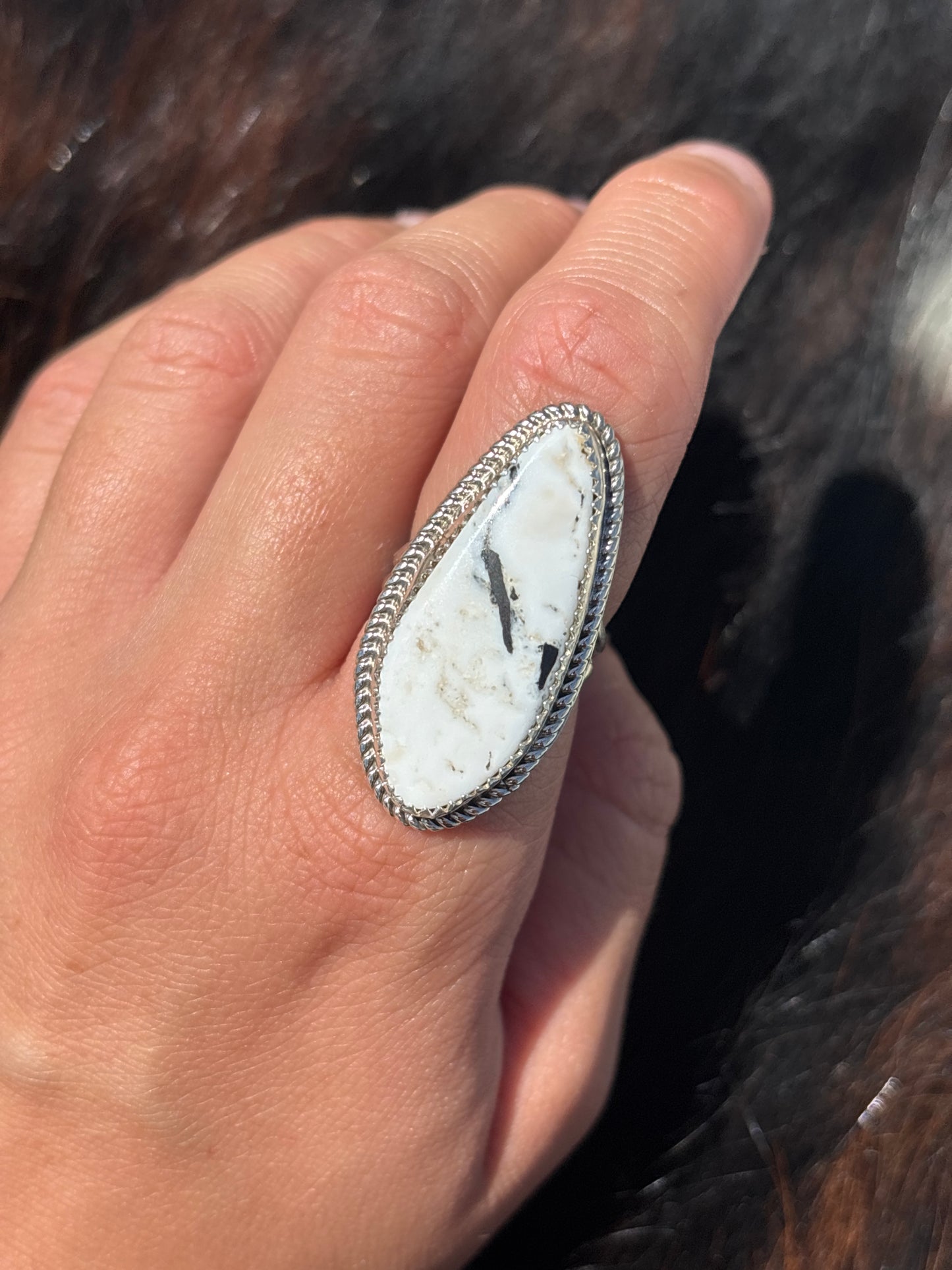 Native American, Hand-Made, White Buffalo & Sterling Silver Ring