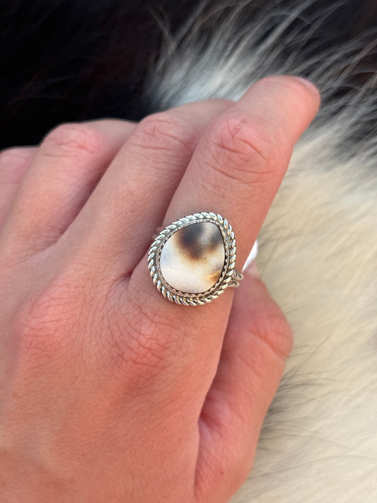 Native American, Hand-Made, Cowrie & Sterling Silver Ring