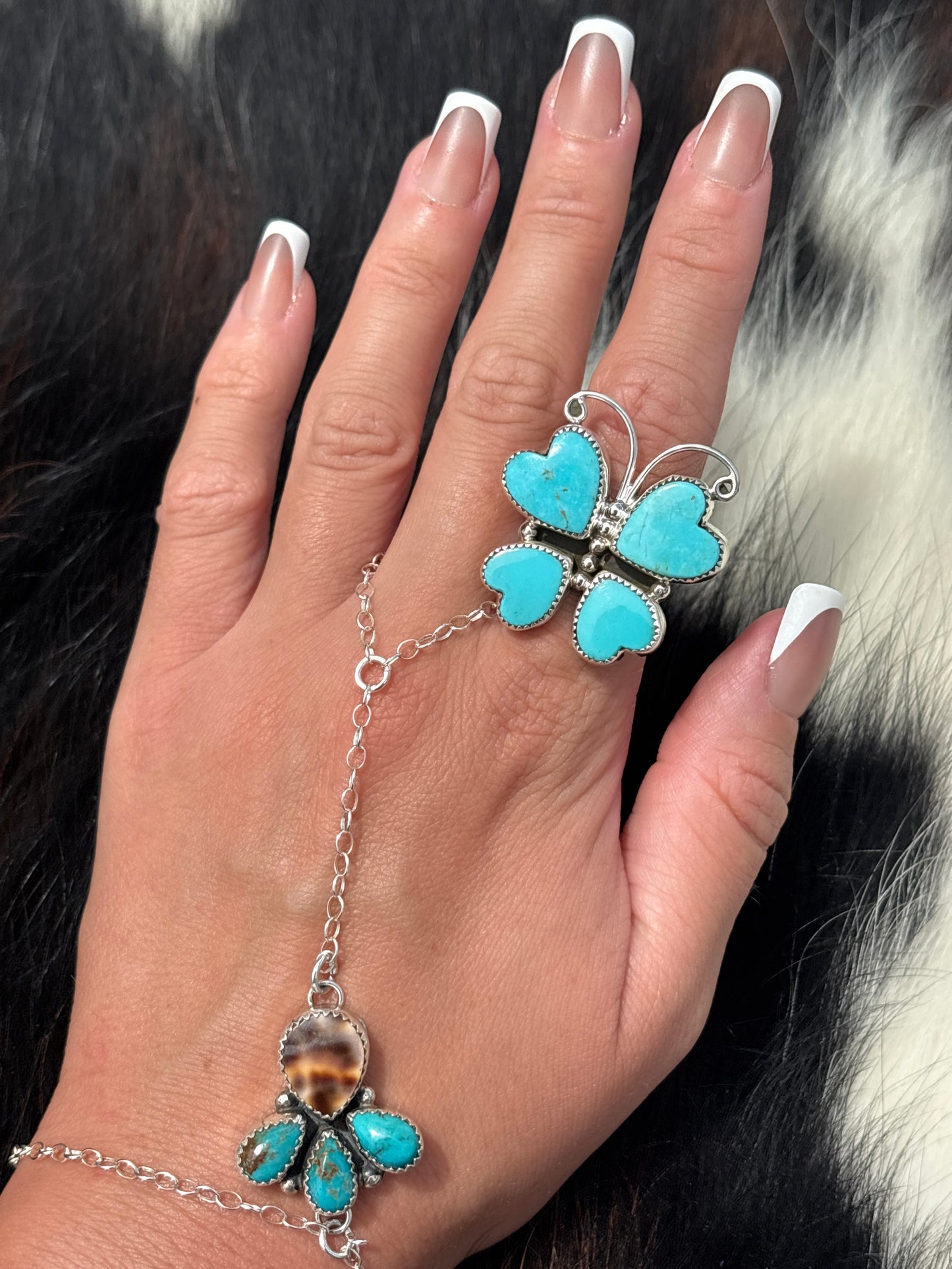 Native American, Hand-Made, Turquoise & Sterling Silver Butterfly Ring