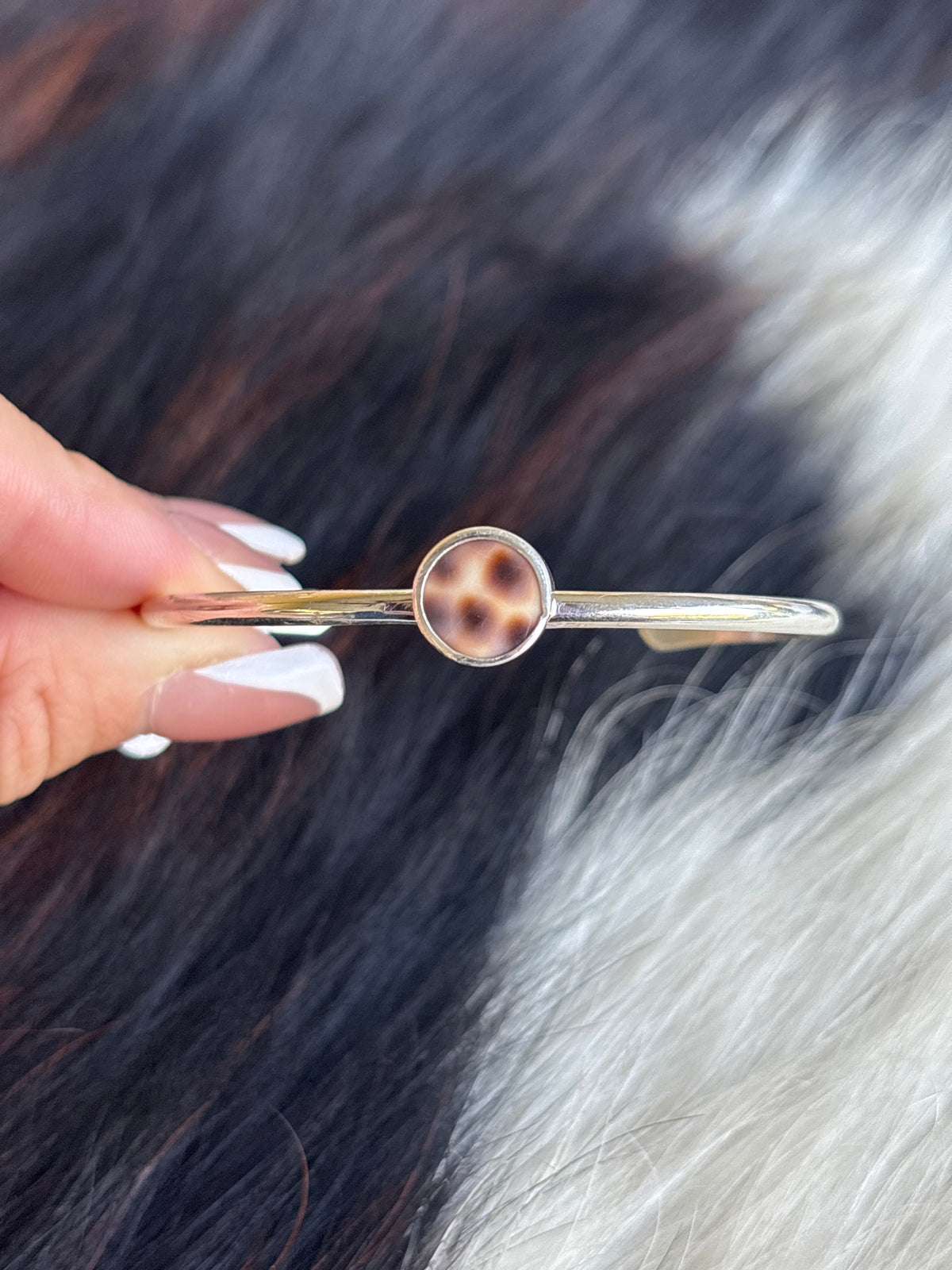 Native American, Handmade, Cowrie & Sterling Silver Cuff #1