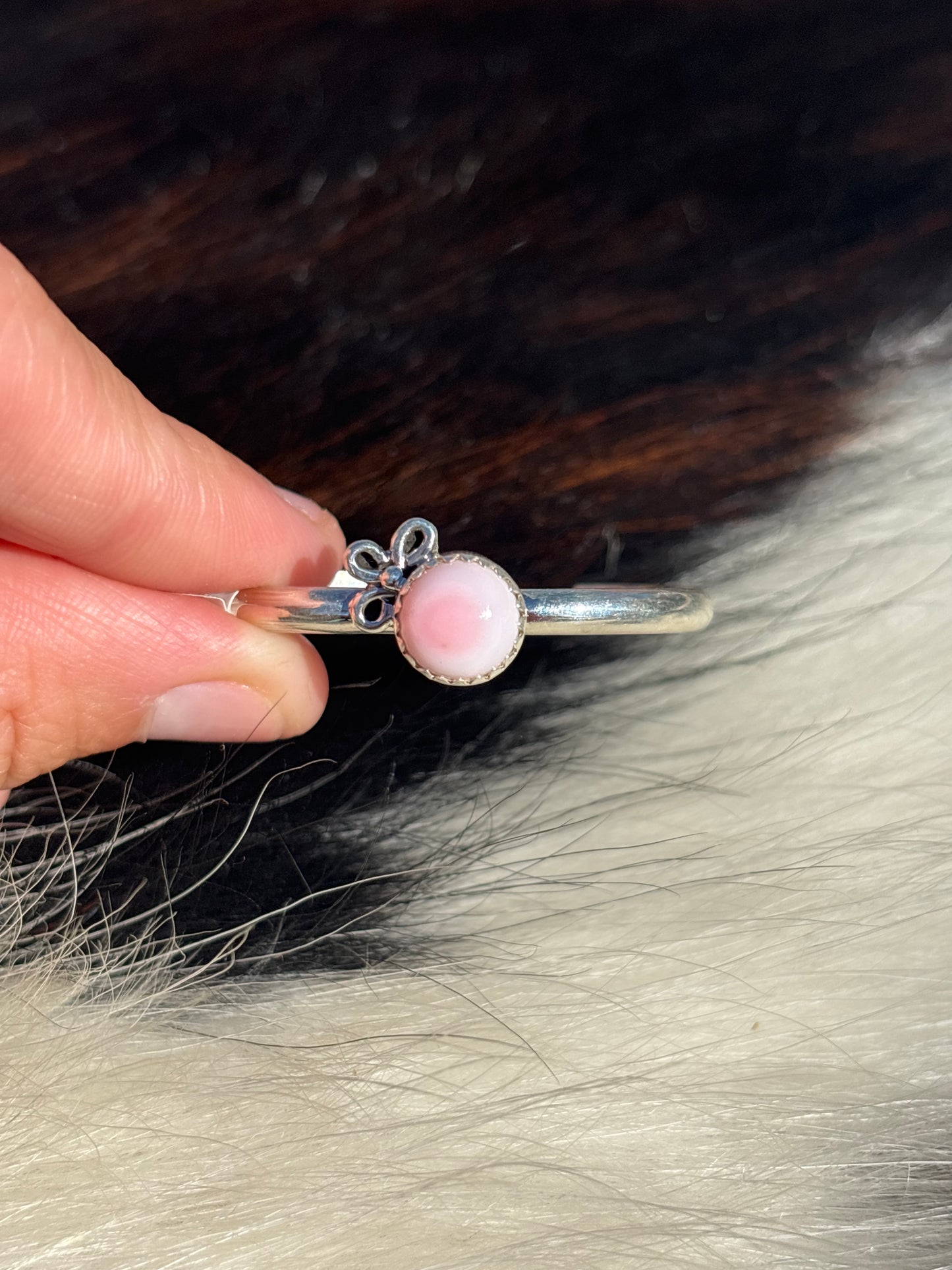 Native American, Handmade, Pink Conch & Sterling Silver Child/Baby Cuff