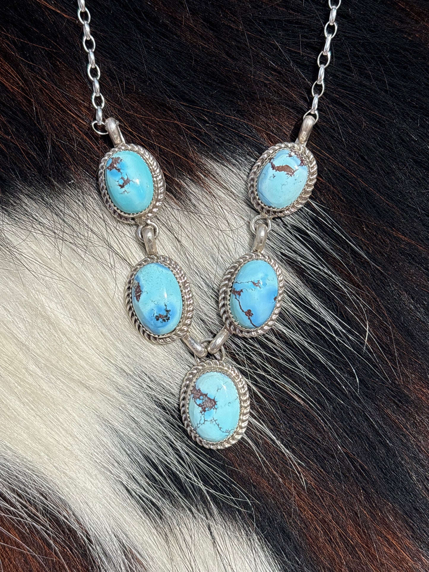 Native American, Hand-Made, Golden Hills Turquoise & Sterling Silver Lariat Necklace