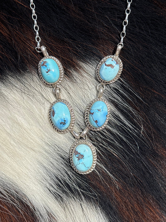 Native American, Hand-Made, Golden Hills Turquoise & Sterling Silver Lariat Necklace