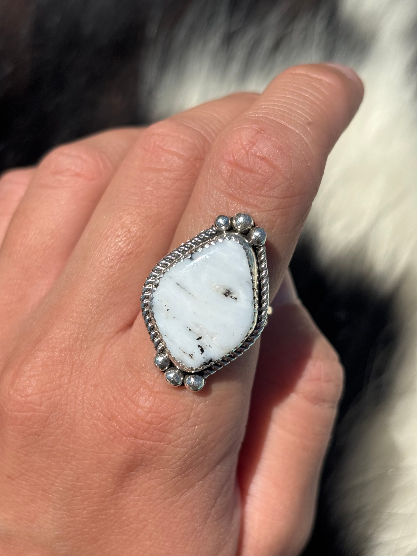 Native American, Hand-Made, White Buffalo & Sterling Silver Ring
