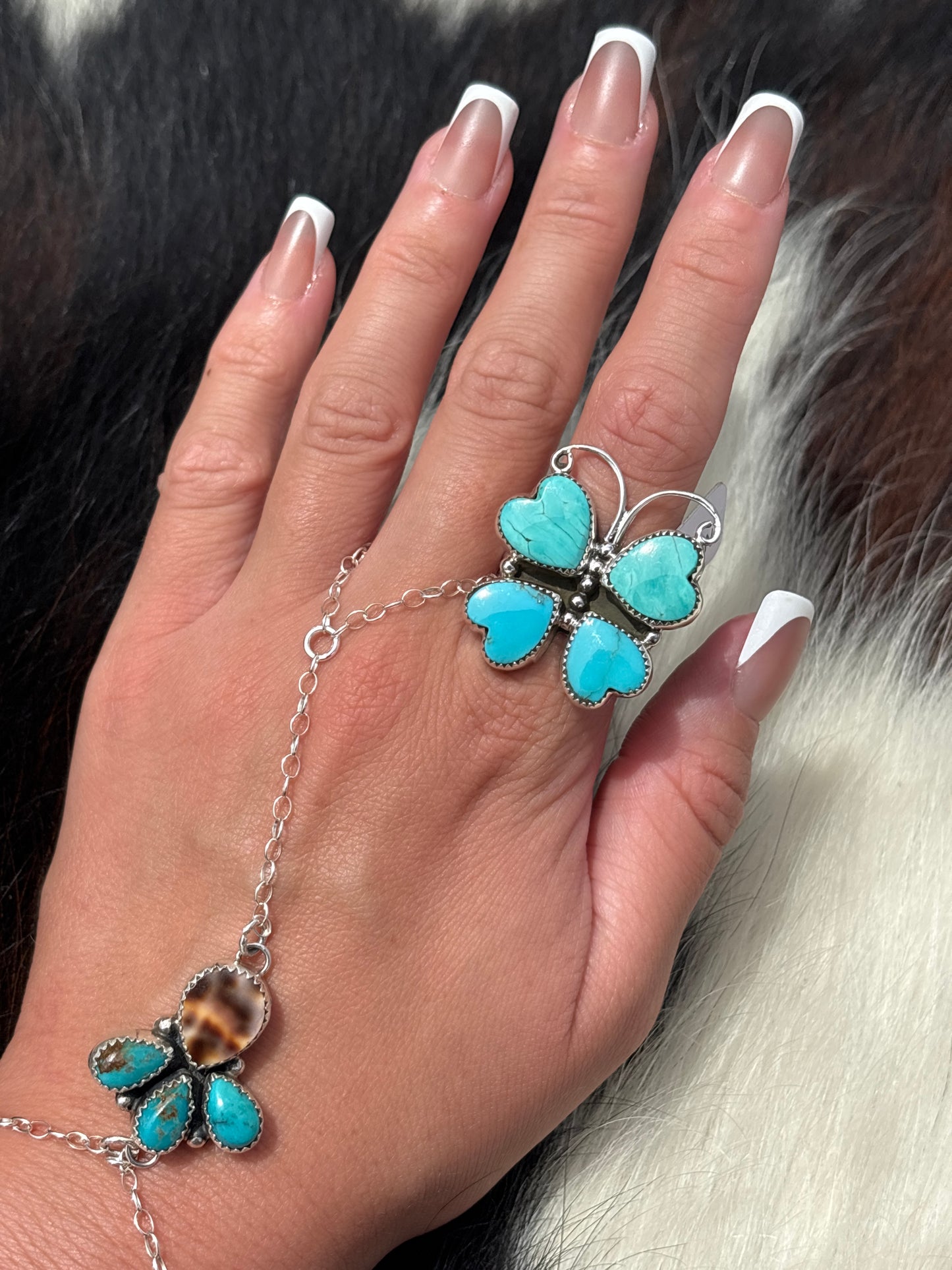 Native American, Hand-Made, Turquoise & Sterling Silver Butterfly Ring