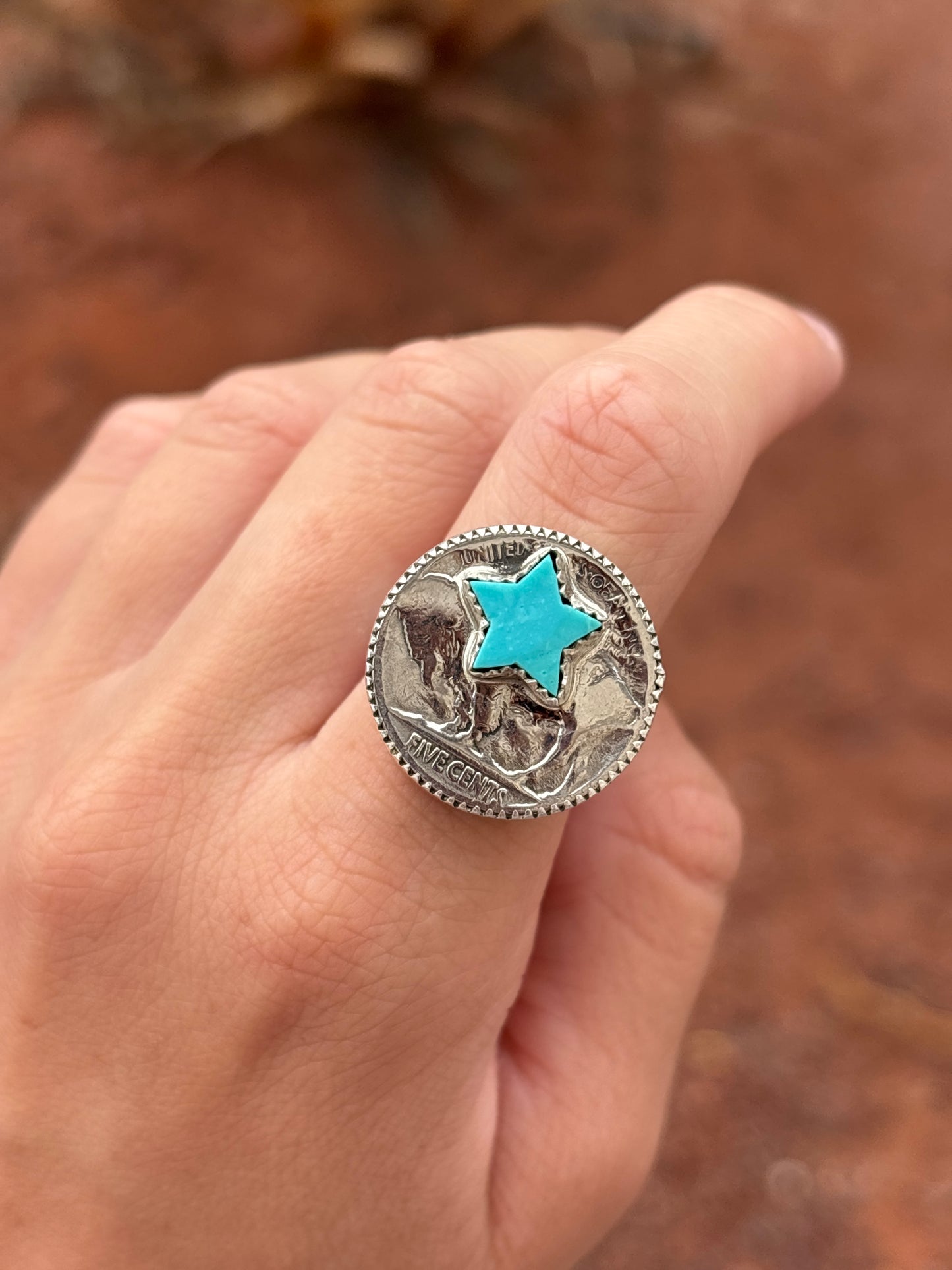 Native American, Hand-Made, Turquoise, Buffalo Nickel & Sterling Silver Ring