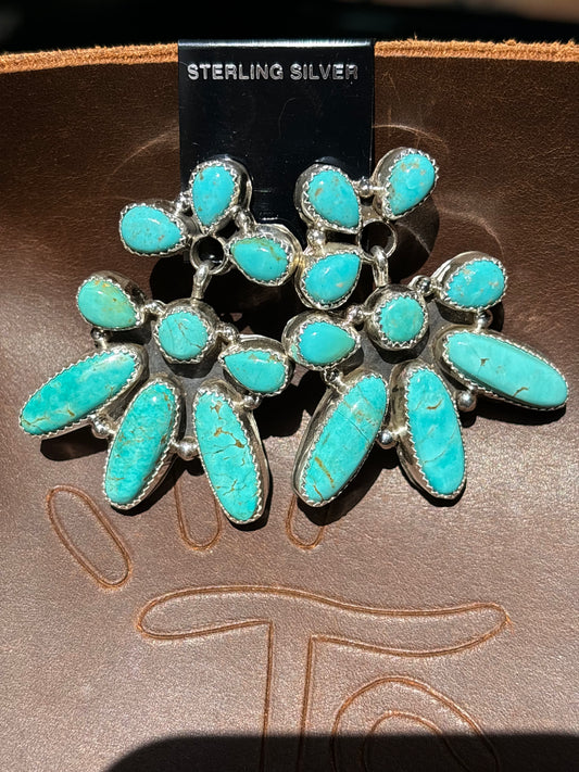 Native Made Turquoise & Sterling Silver Cluster Earrings