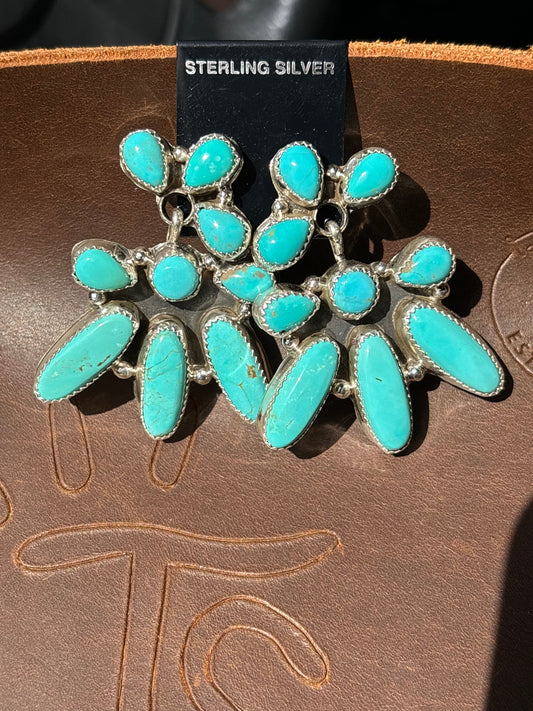 Native Made Turquoise & Sterling Silver Cluster Earrings