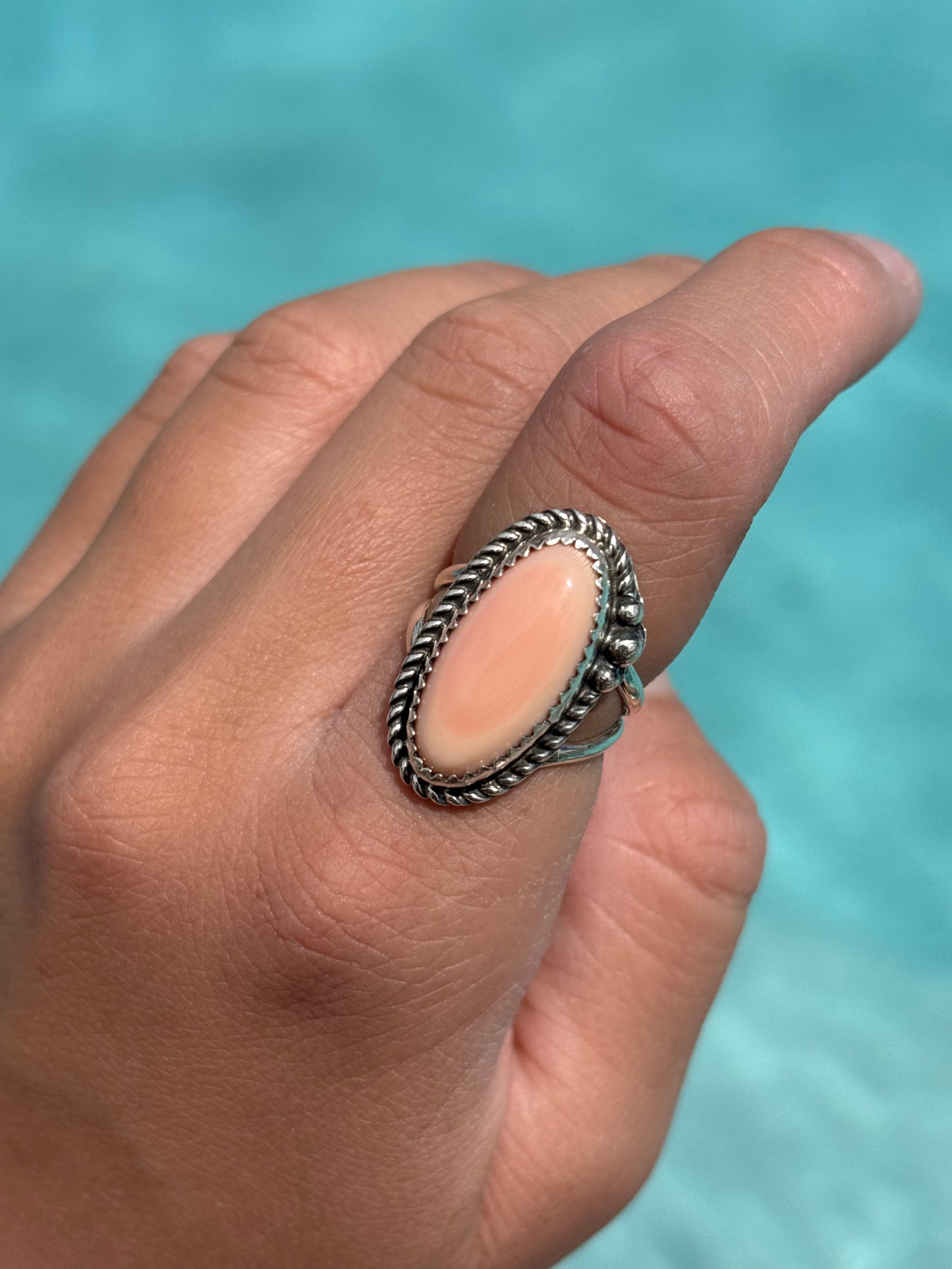 Native American, Hand-Made, Pink Conch & Sterling Silver Ring