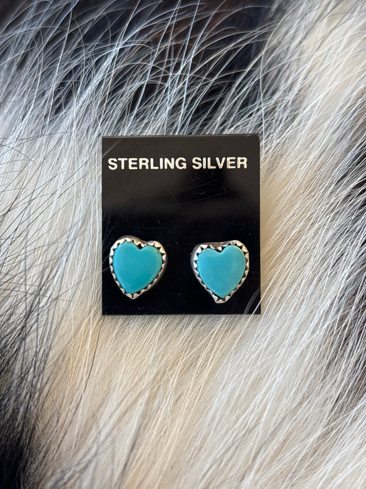 Native Made, Turquoise & Sterling Silver Heart Earrings