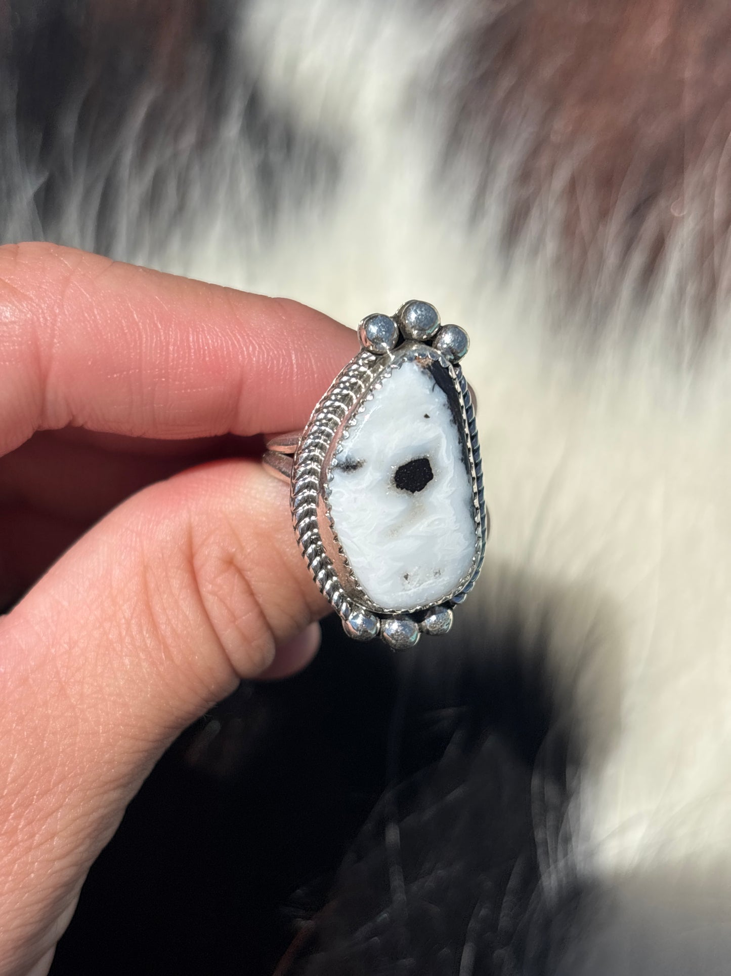 Native American, Hand-Made, White Buffalo & Sterling Silver Ring