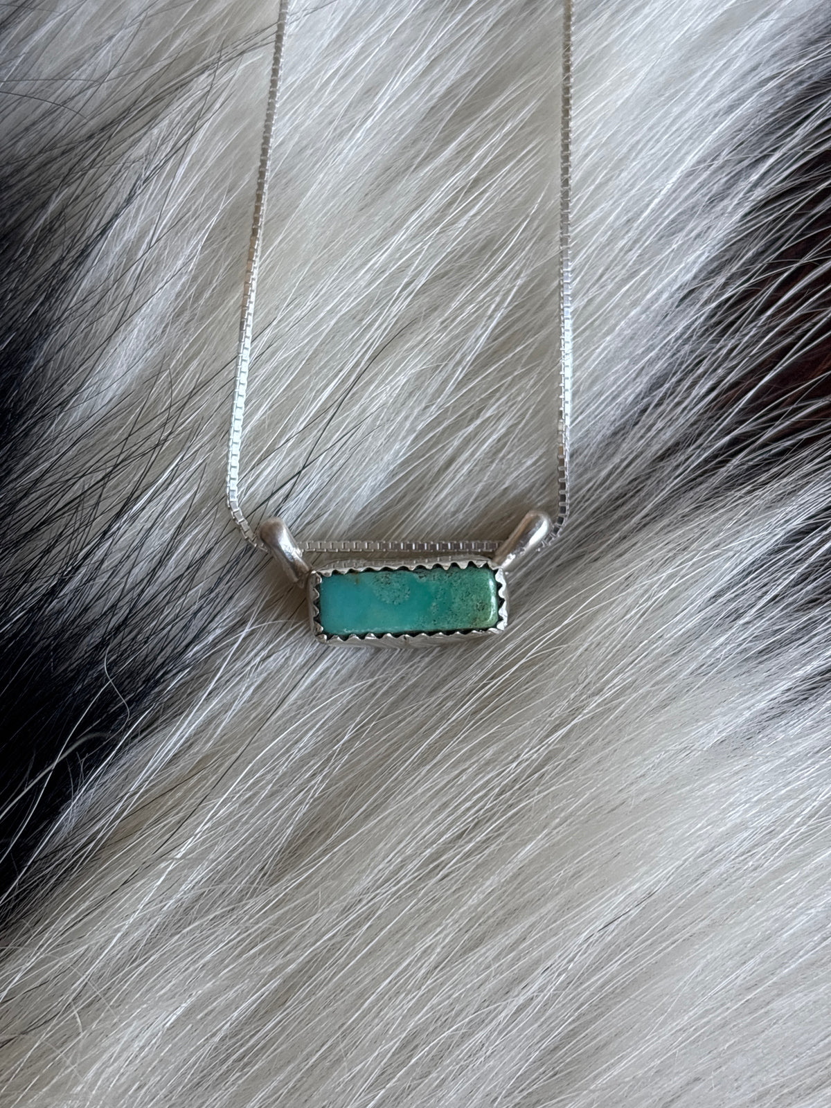 Native American, Hand-Made, Turquoise & Sterling Silver Bar Necklace