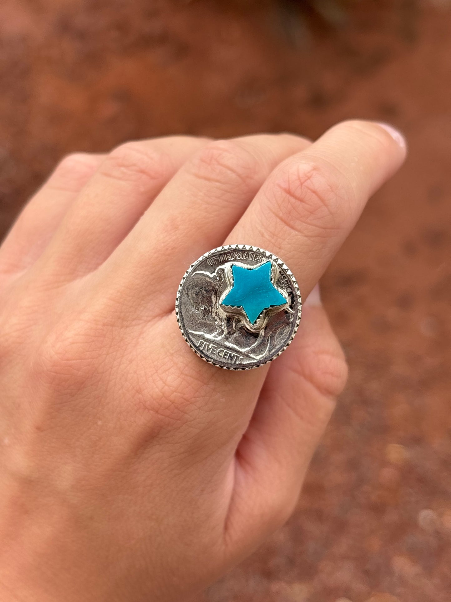 Native American, Hand-Made, Turquoise, Buffalo Nickel & Sterling Silver Ring