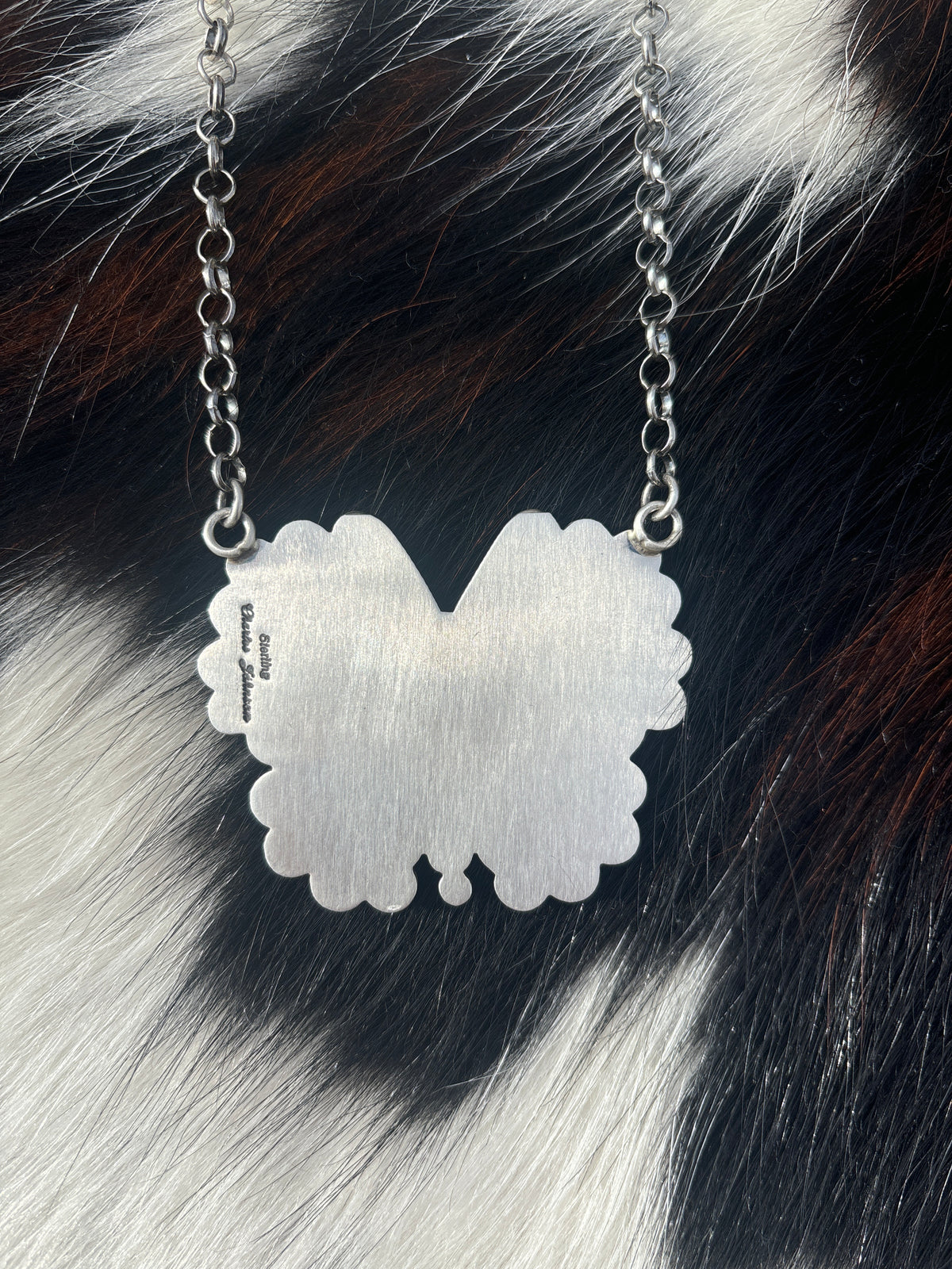 Native American, Hand-Made, Pink Conch & Sterling Silver Butterfly Necklace