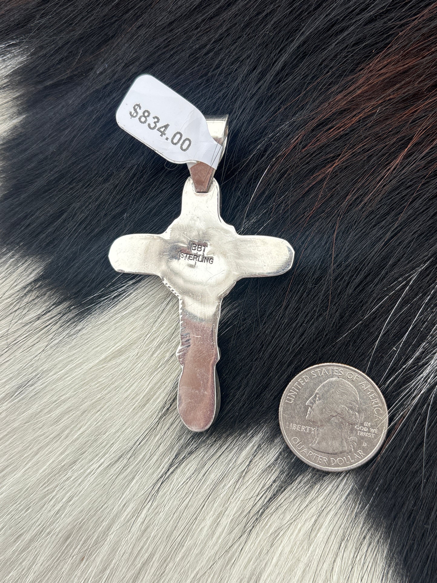 Native American, Hand-Made, Turquoise & Sterling Silver Cross Pendant