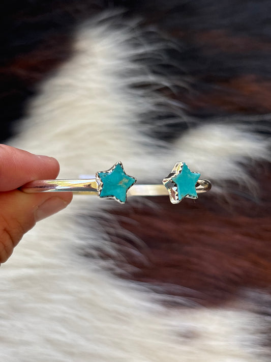 Native American, Handmade, Turquoise & Sterling Silver Star Cuff