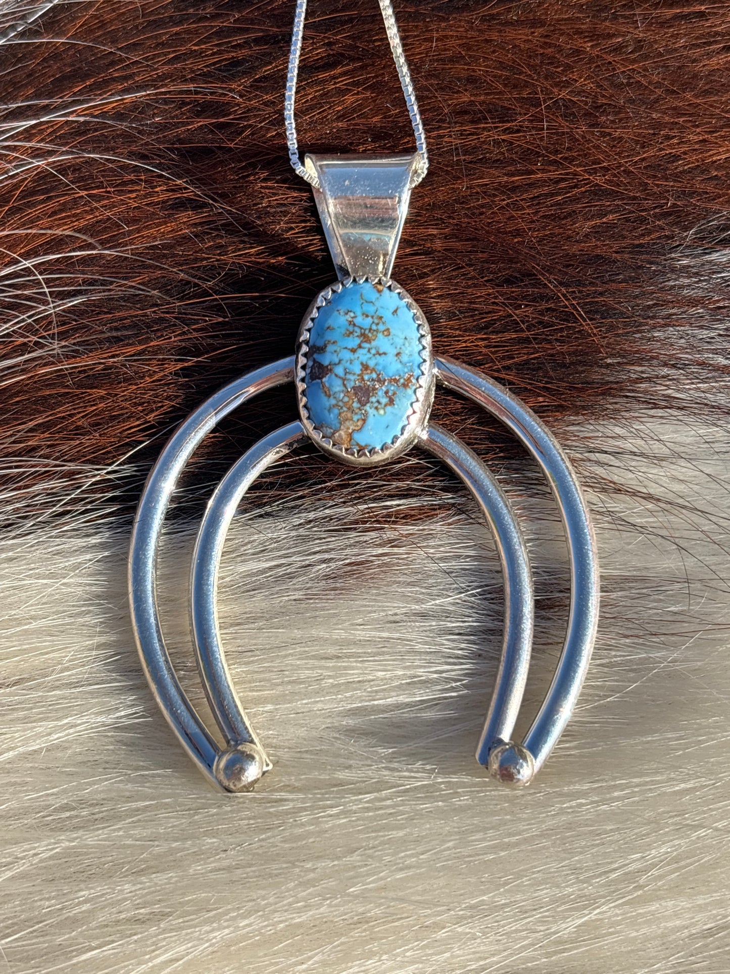 Native American, Hand-Made, Golden Hills Turquoise & Sterling Silver Naja Necklace
