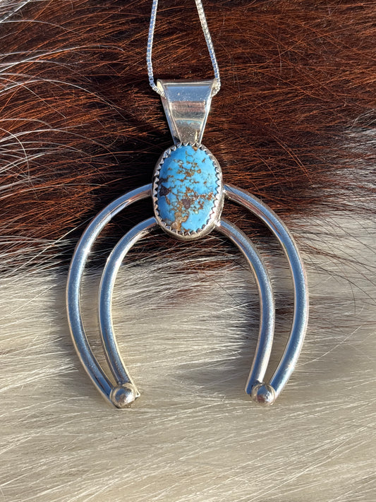 Native American, Hand-Made, Golden Hills Turquoise & Sterling Silver Naja Necklace
