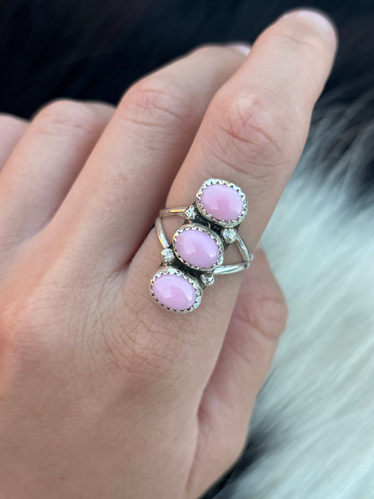 Native American, Hand-Made, Pink Conch & Sterling Silver Ring