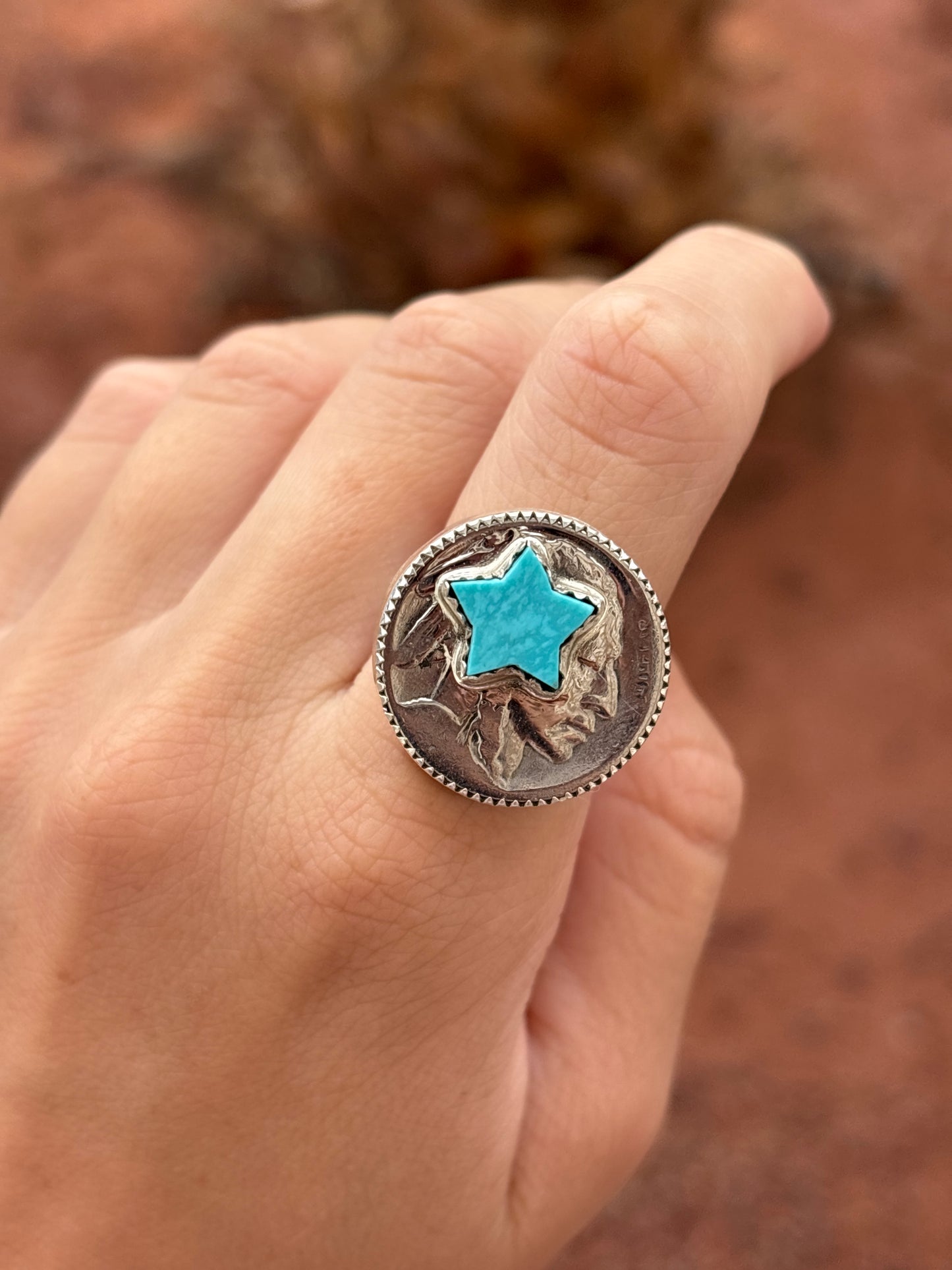 Native American, Hand-Made, Turquoise, Buffalo Nickel & Sterling Silver Ring