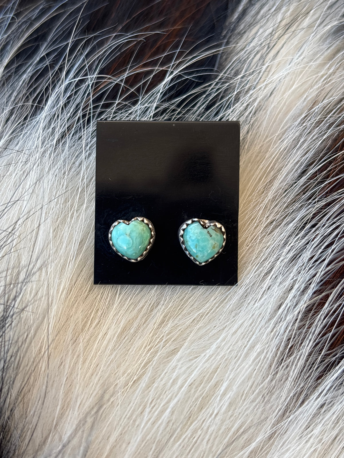 Native Made, Turquoise & Sterling Silver Heart Earrings