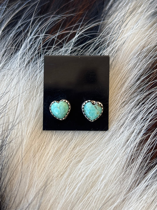 Native Made, Turquoise & Sterling Silver Heart Earrings