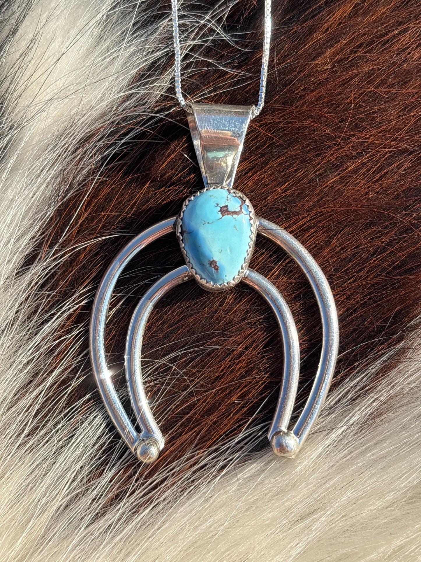 Native American, Hand-Made, Golden Hills Turquoise & Sterling Silver Naja Necklace