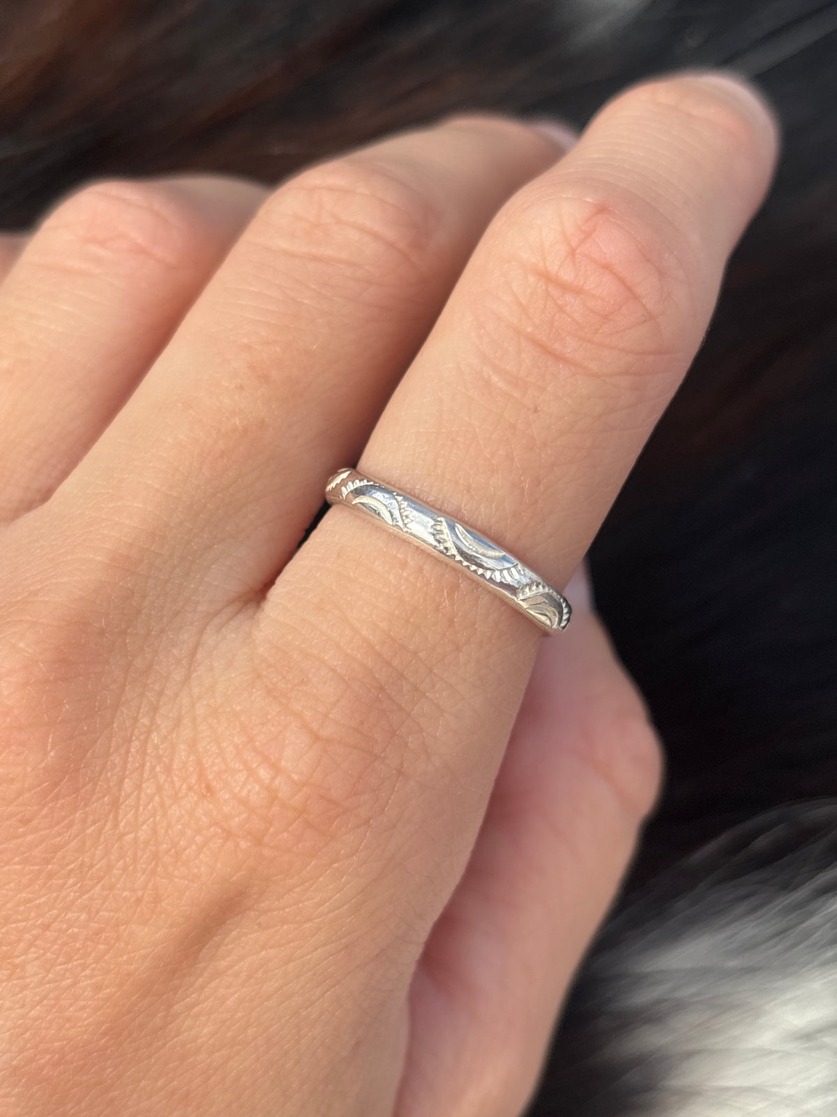 Native American, Hand-Made, Sterling Silver Stacker Ring Size 6