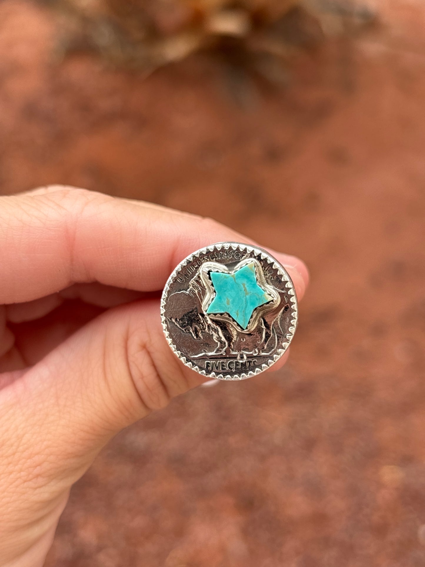 Native American, Hand-Made, Turquoise, Buffalo Nickel & Sterling Silver Ring