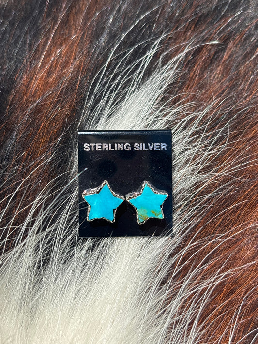 Native Made, Turquoise & Sterling Silver Star Earrings