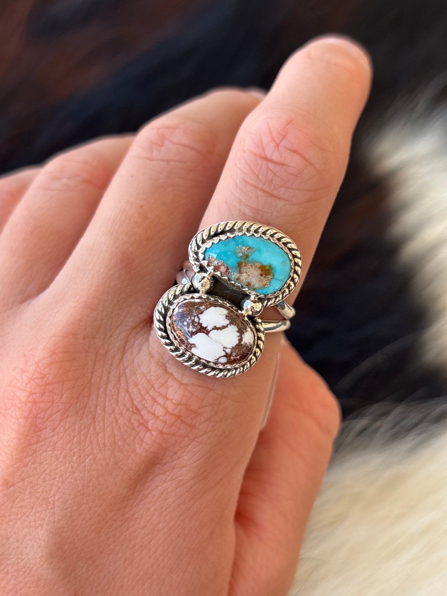 Native American, Hand-Made, Turquoise, Wild Horse & Sterling Silver Ring