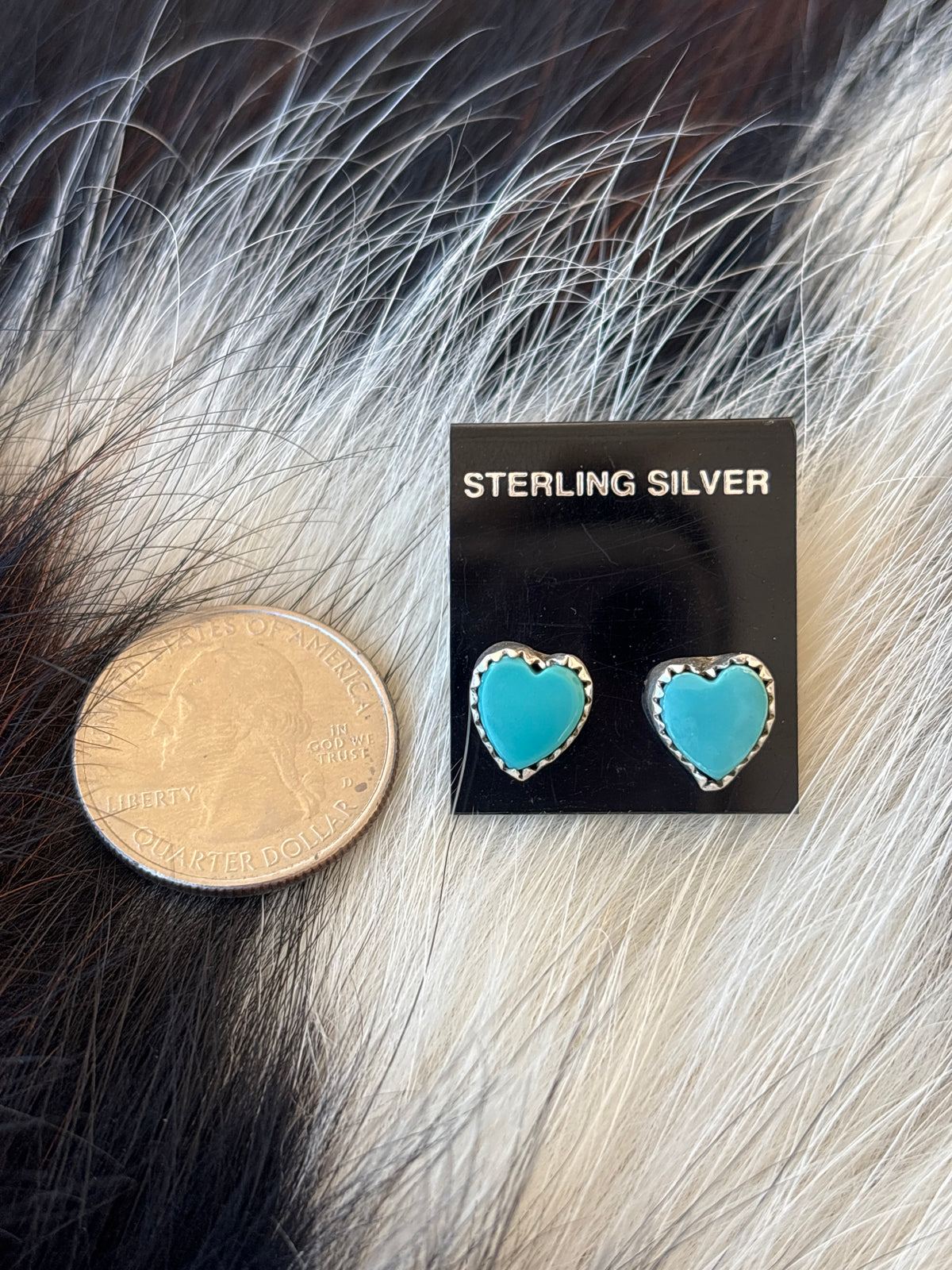 Native Made, Turquoise & Sterling Silver Heart Earrings