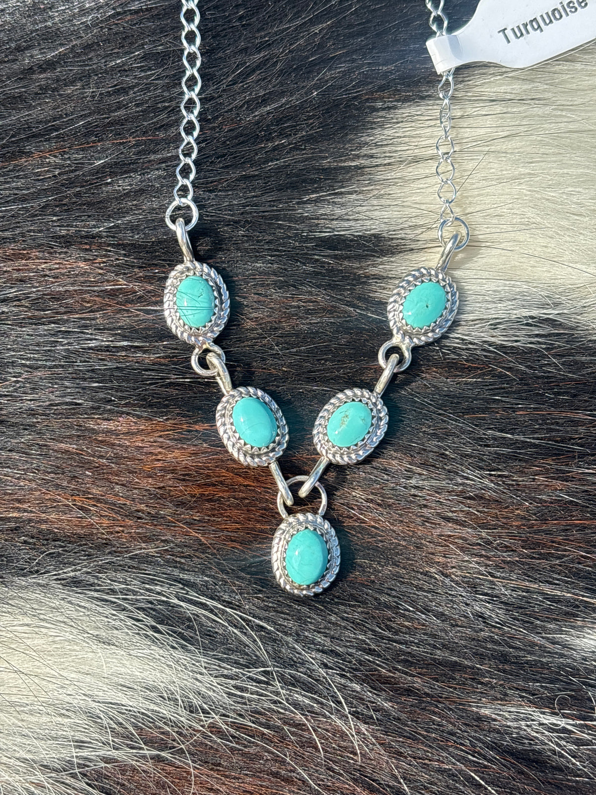 Native American, Hand-Made, Turquoise & Sterling Silver Lariat Necklace