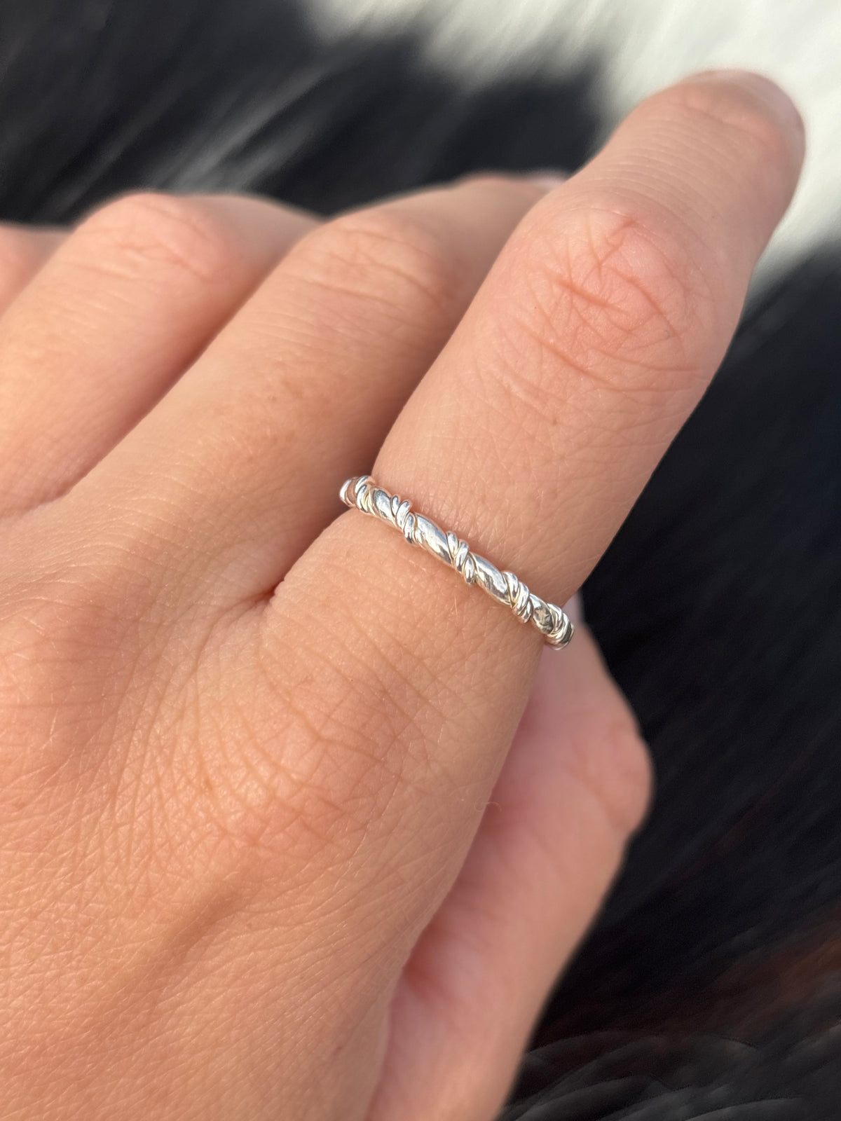 Native American, Hand-Made, Sterling Silver Stacker Ring Size 8.25